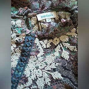 Sundance silk top semi sheer detailed accents paisley pattern sz sm embroidered